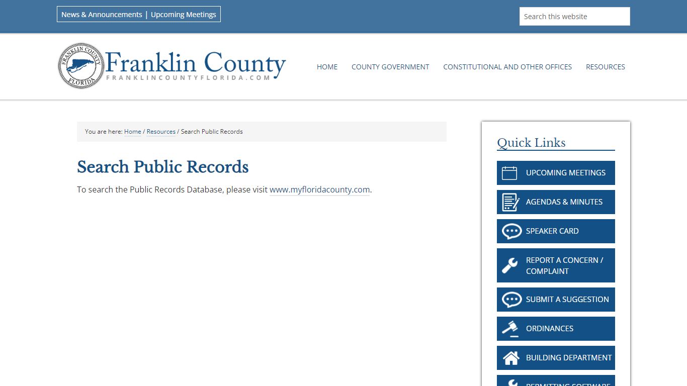 Search Public Records - Franklin County, Florida