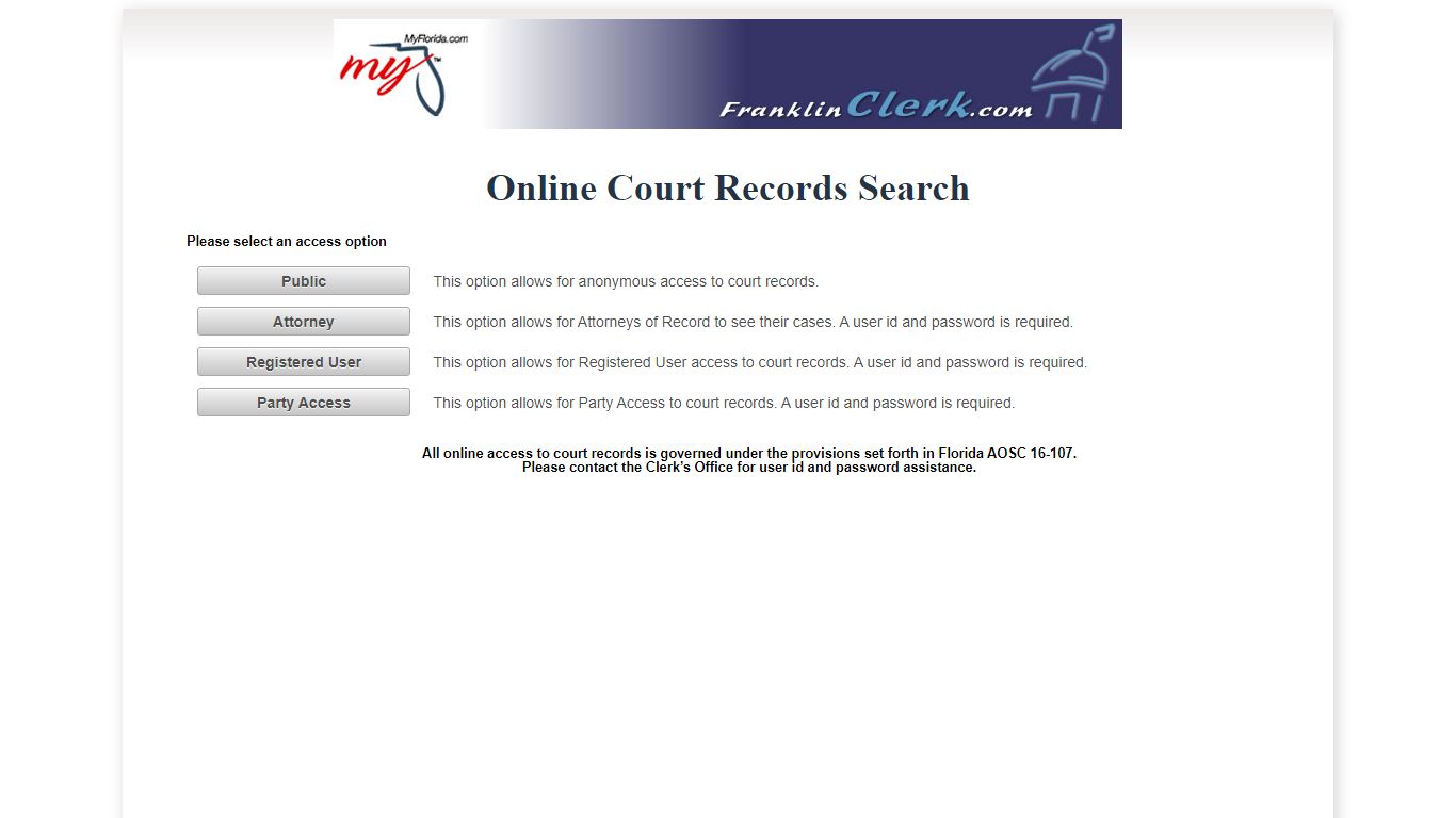 Franklin County OCRS - ONLINE COURT RECORDS SEARCH