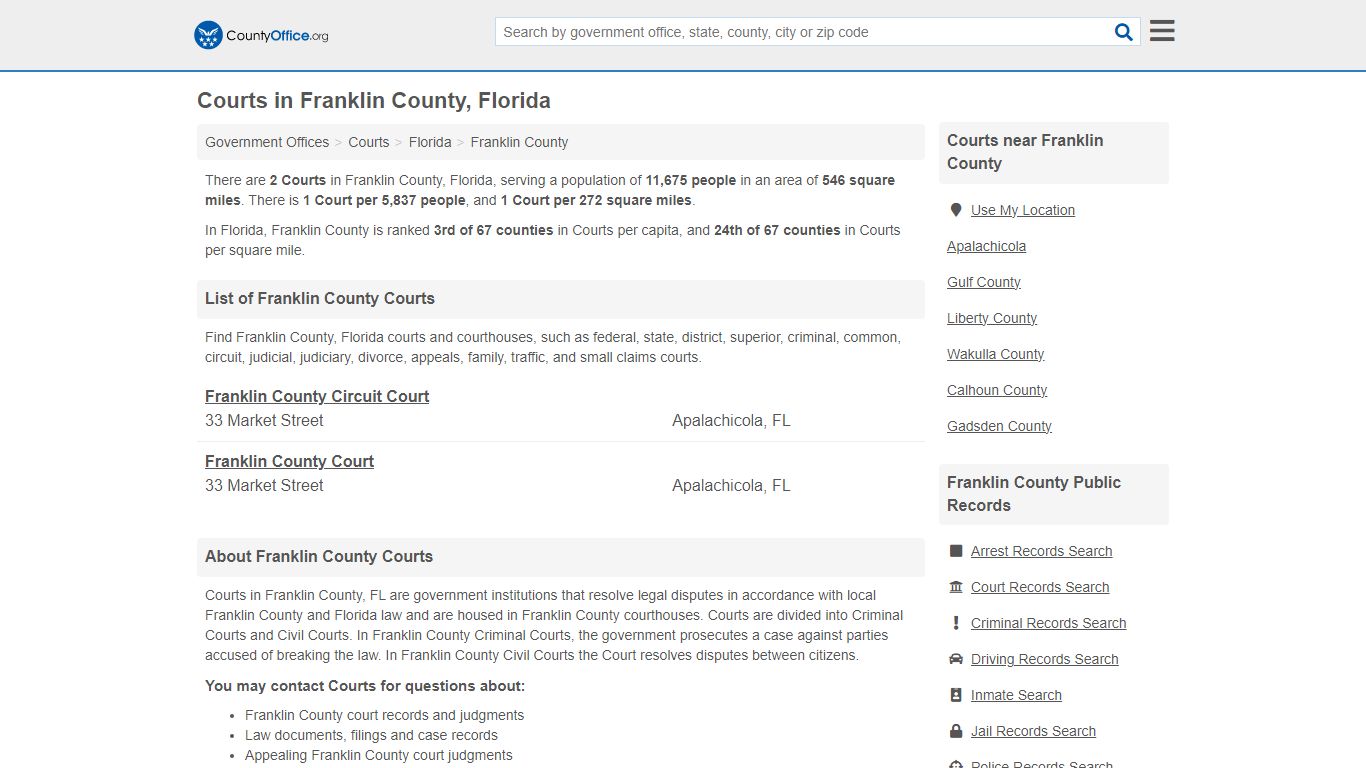 Courts - Franklin County, FL (Court Records & Calendars)